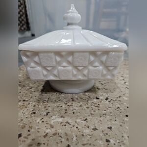 Decorative Covered Milk Glass Candy Dish